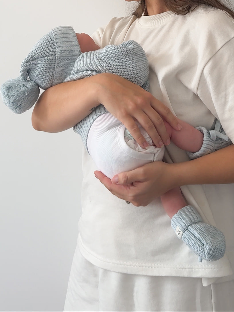 Textured Knit Booties - Stormy Blue