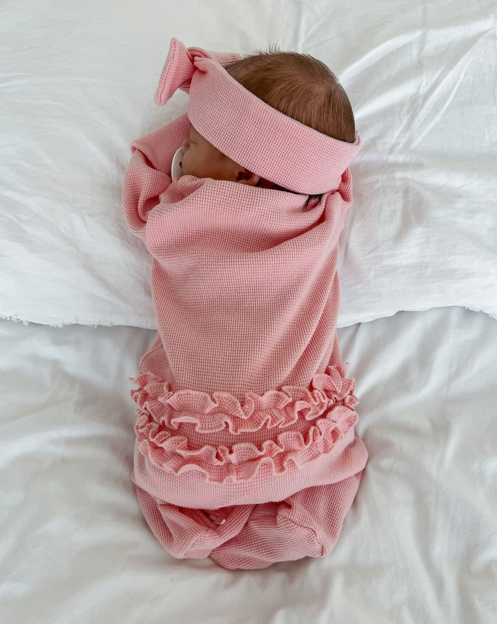 My First Outfit - Bubblegum - Flutter Bum Onesie & Topknot Set