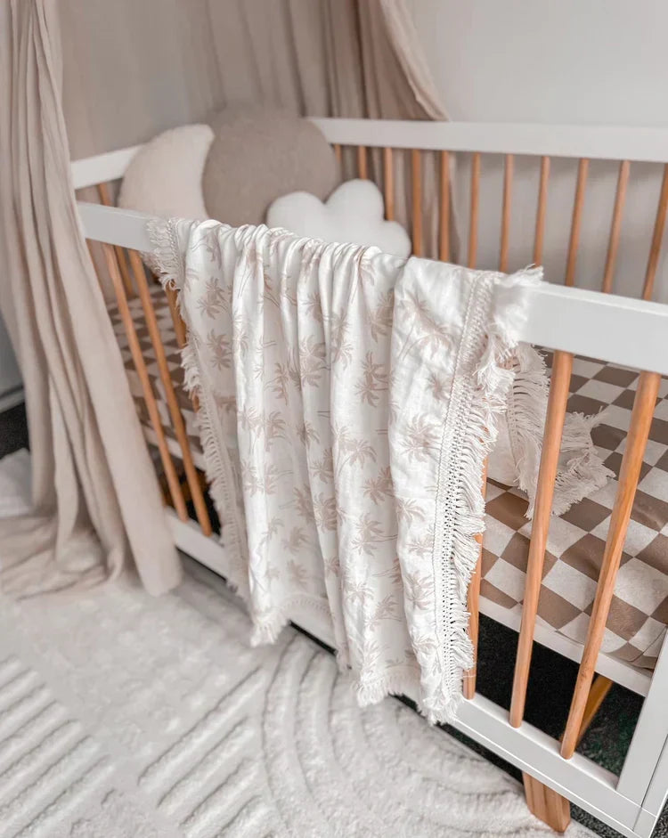 Fringe Swaddle Blanket - Palm by 3 Little Crowns