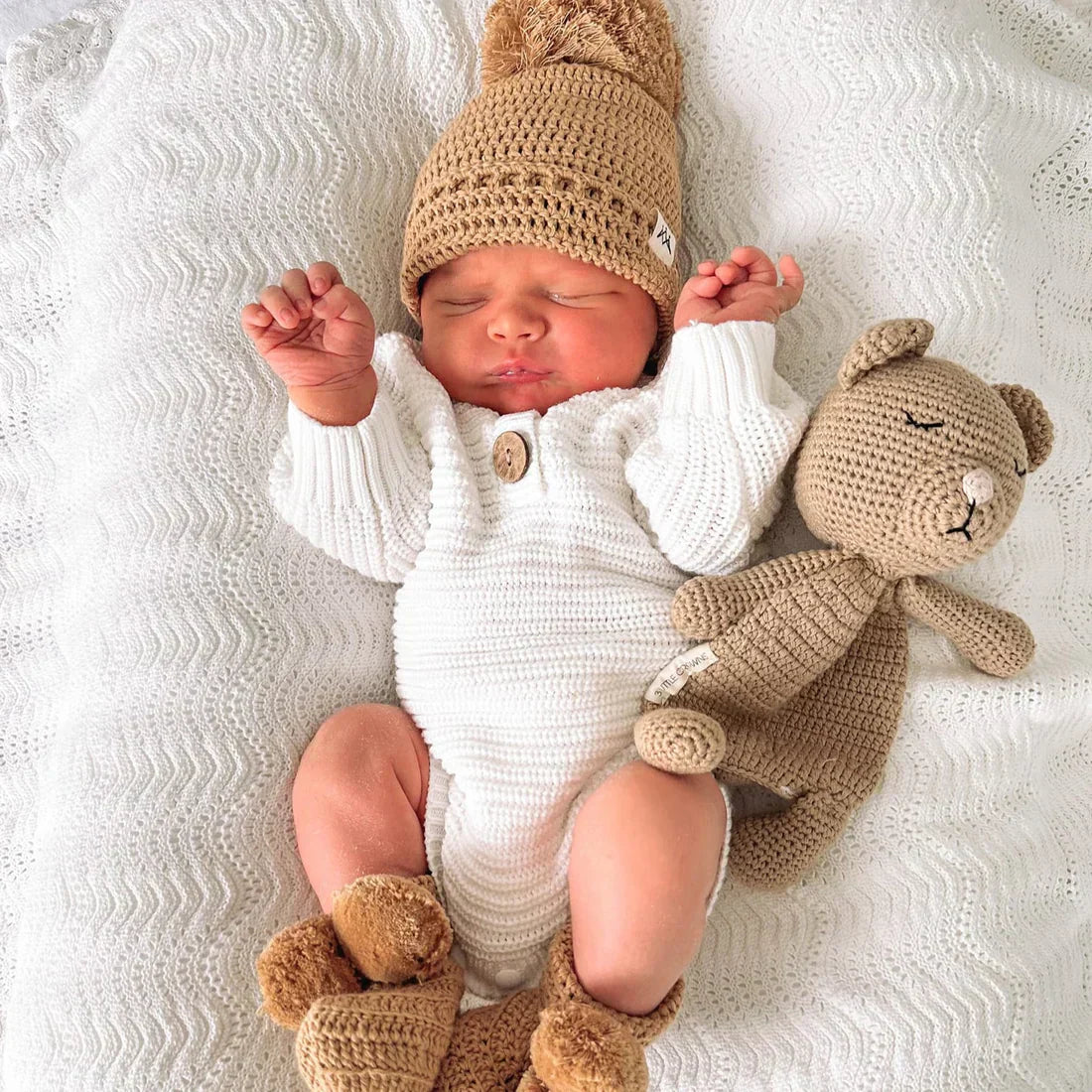 Textured Knitted Newborn Onesie - Ivory by 3 Little Crowns