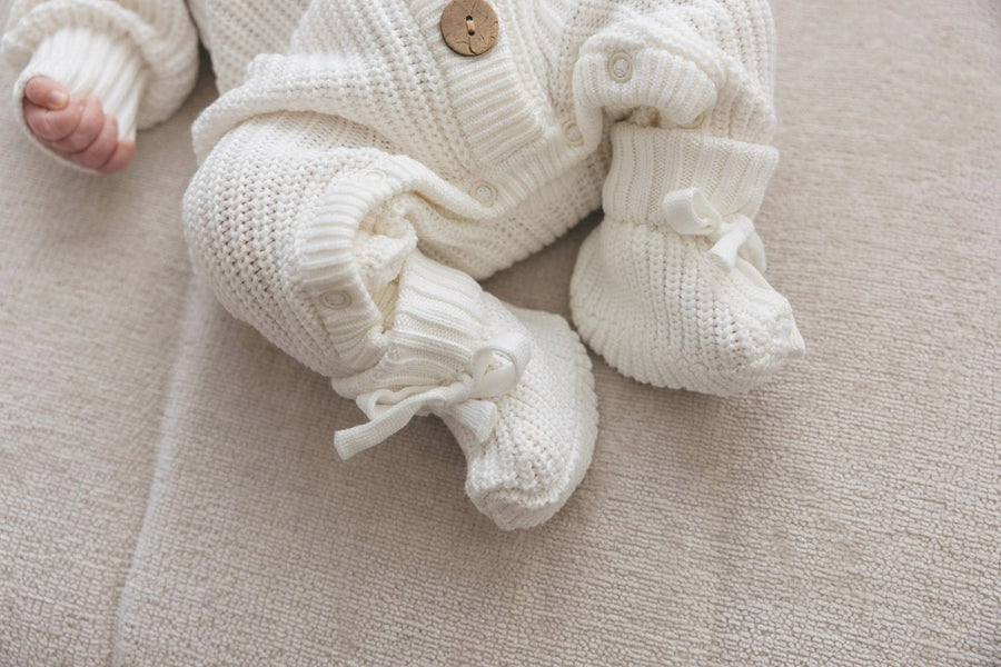 Textured Knit Booties - Ivory - 3 Little Crowns