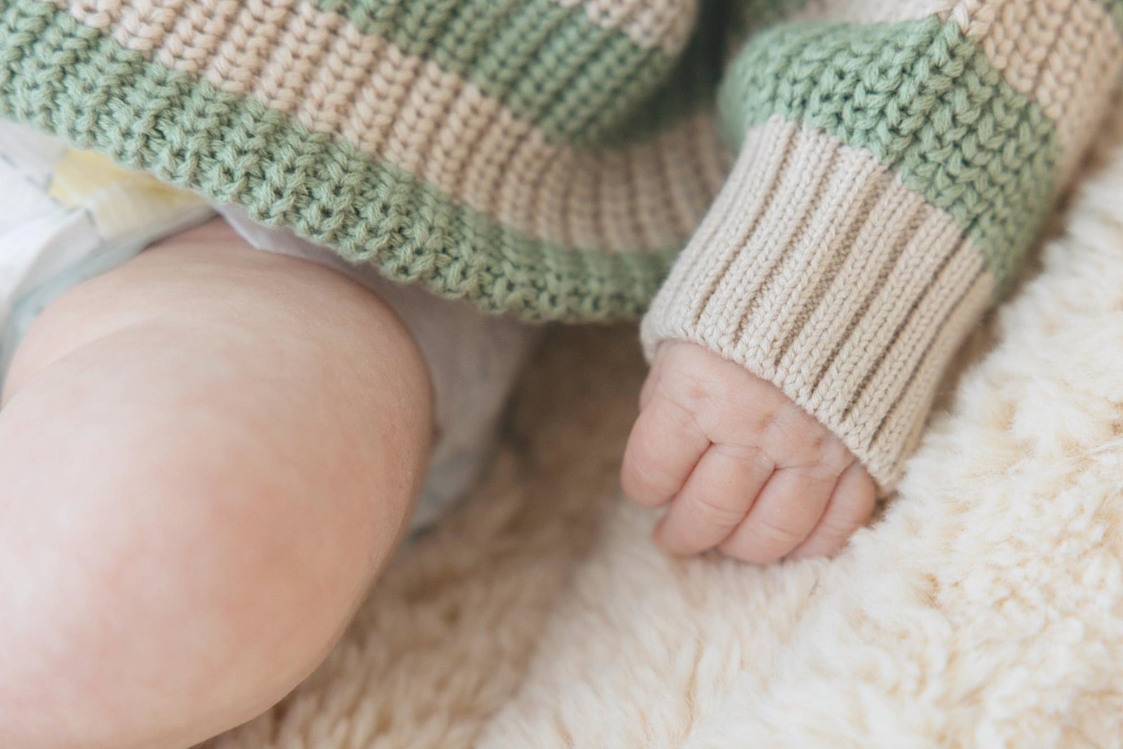 Chunky Knit Jumper - Muted Green & Mushroom Stripes - 3 Little Crowns